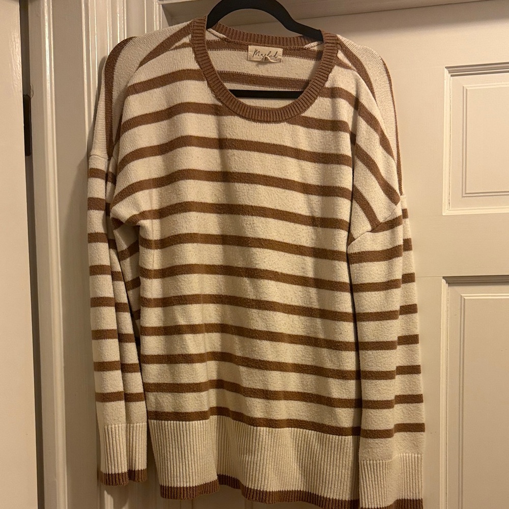 Marled Oversized Sweater in Brown and Cream Stripes